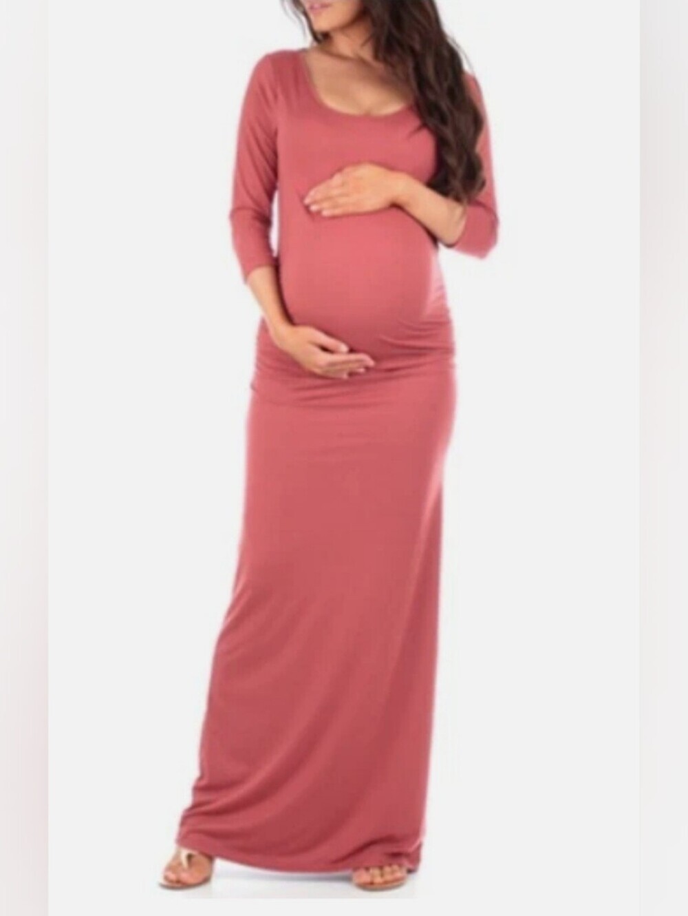 Mother Bee Maternity Womens Size Medium Ruched Maxi Dress in Dusty Rose